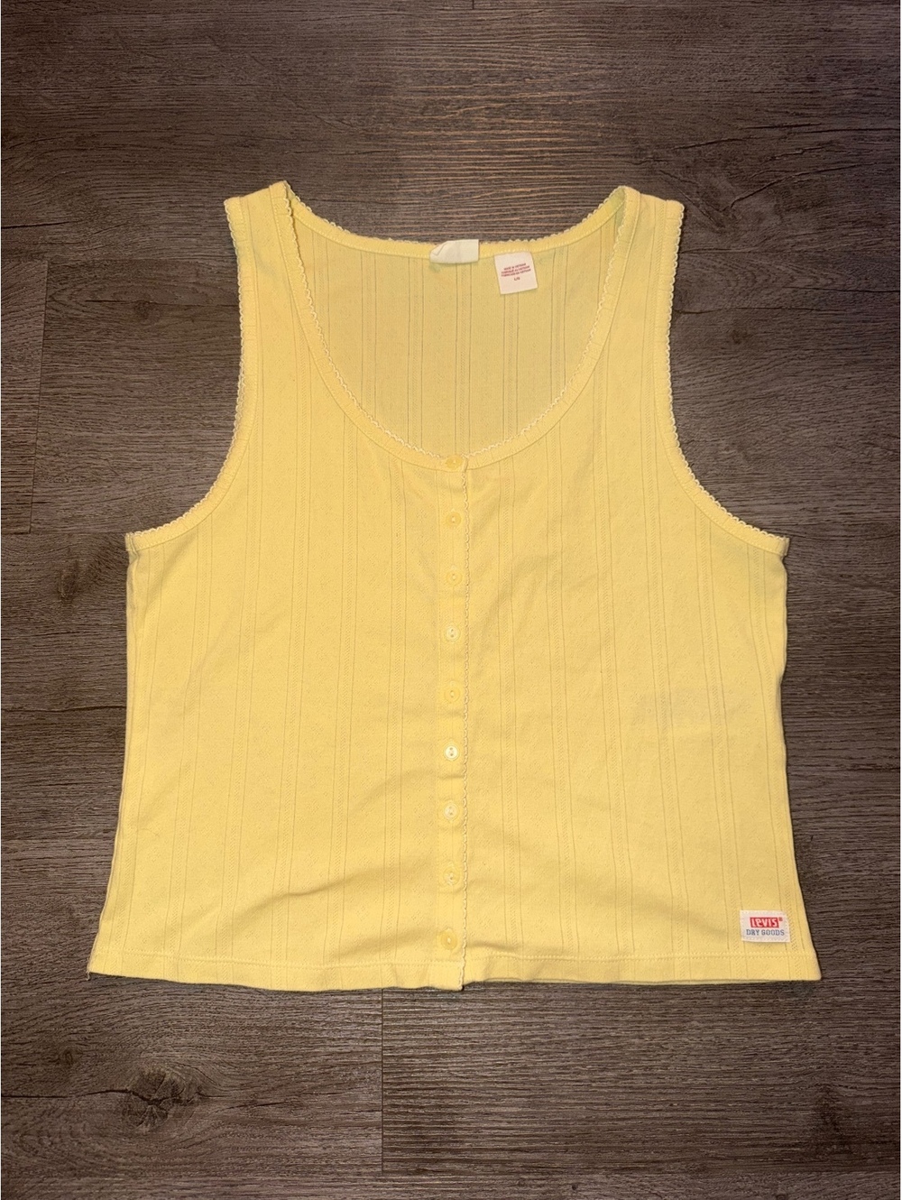Levi's Yellow Ribbed Button-Up Tank Top, Size Large